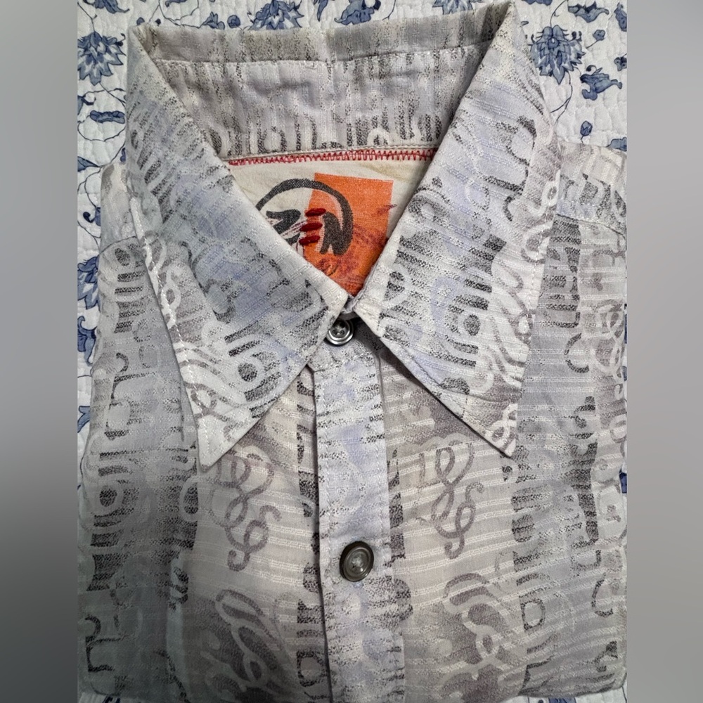 Robert Graham men’s Large button down gray white shirt artistic minimalist - Picture 7 of 13